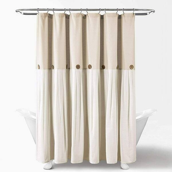 Cotton Blend Button Shower Curtain Beige 72" x 72" Overstock 33397531